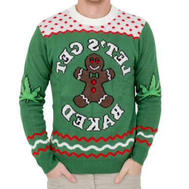 Unisex Let's Get Baked Print Chic Crew Neck Gingerbread Man Ugly Christmas Sweatshirt