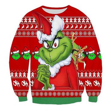 Men's Vintage The Grinch Print Chic Crew Neck Ugly Christmas Sweatshirt