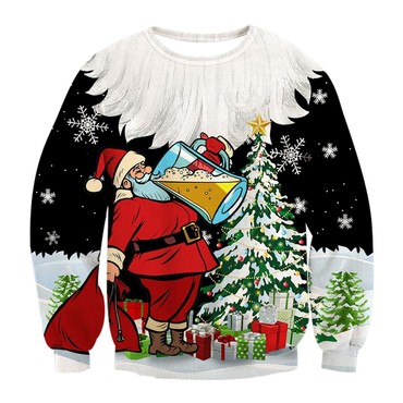 Unisex Santa Claus Drink Chic Beer Print Crew Neck Ugly Christmas Sweatshirt