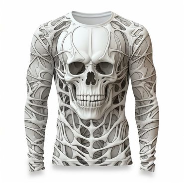 Men's Vintage Skull Skeleton Chic Halloween Long Sleeve Casual Crew Neck T-shirt