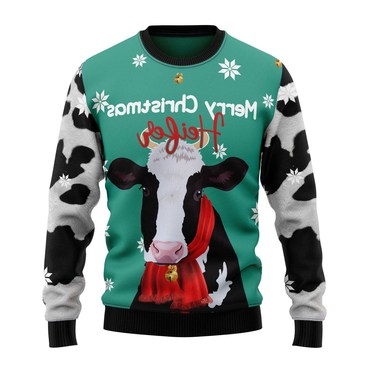 Men's Vintage Cow Merry Chic Christmas Heifer Print Crew Neck Ugly Christmas Sweatshirt