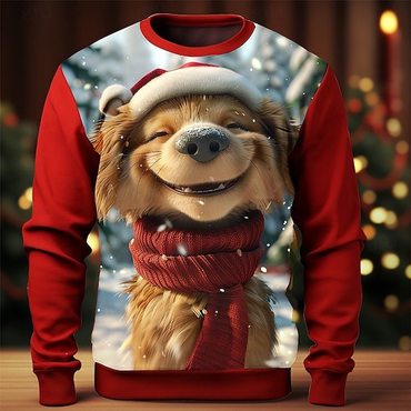 Men's Bear 3d Print Chic Christmas Cartoon Crew Neck Long Sleeve Sweatshirts