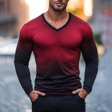 Men's Vintage Outdoor Gradient Chic V-neck Long Sleeve T-shirt