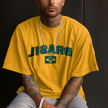 Unisex Retro Brazil Football Print Chic T-shirt