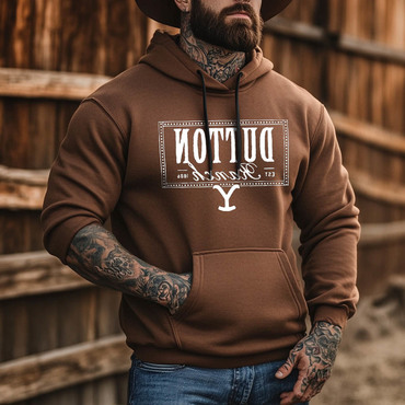 Men's Vintage Yellowstone Western Chic Cowboy Pocket Long Sleeve Casual Hoodie