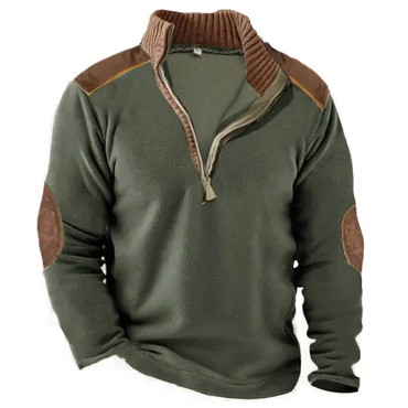 Men's 1/4 Henly Zip Chic Fleece Sweatshirt Outdoor Stand Collar Thick Tactical Top