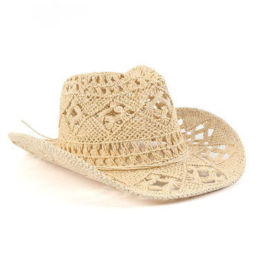 Western Cowboy Hat Sun Chic Protection Visor Hat Retro Hollow Straw Hat