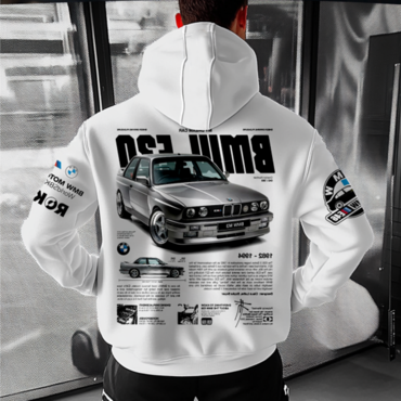 Unisex Oversize Leisure Sports Chic Car Racing White Hoodie