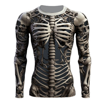 Men's Vintage Skull Skeleton Chic Halloween Long Sleeve Casual Crew Neck T-shirt