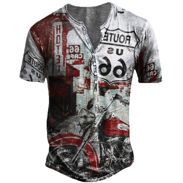 Route 66 Men's Vintage Chic Motorcycle Henry Collar T-shirt