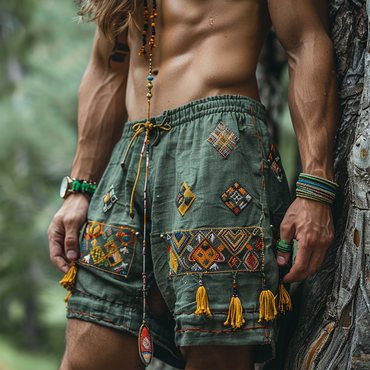 Men's Ethnic Printed Cotton And Chic Linen Shorts