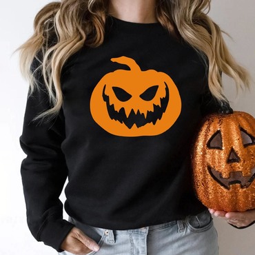 Women's Vintage Halloween Pumpkin Chic Long Sleeve Crew Neck Sweatshirt