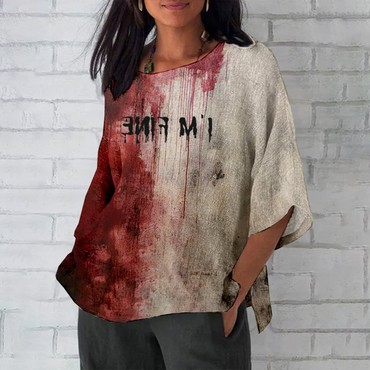 Women's Bloody Im Fine Chic Halloween Printed Cotton And Linen Shirt