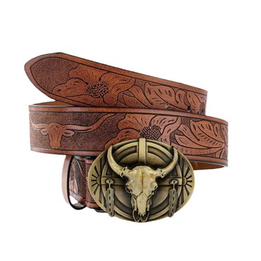 Men's Western Cowboy Cow Chic Head Brown Belt