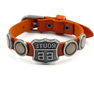 Vintage Route 66 Cowhide Chic Punk Stud Leather Bracelet