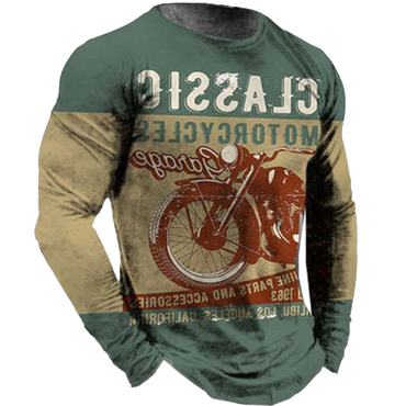 Men's Vintage Motorcycle Print Chic Long Sleeve T-shirt