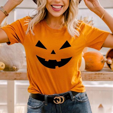 Women's Vintage Halloween Jack-o-lantern Chic Short Sleeve Crew Neck T-shirt