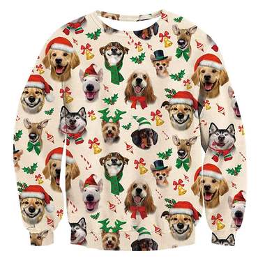 Unisex Cute Puppy Print Chic Crew Neck Ugly Christmas Sweatshirt