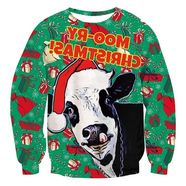 Unisex Cow Print Crew Neck Chic Ugly Christmas Sweatshirt