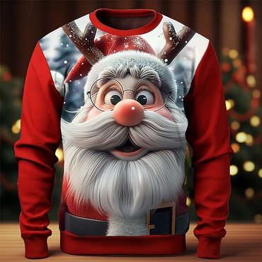 Men's Santa Claus 3d Print Chic Christmas Cartoon Crew Neck Long Sleeve Sweatshirts