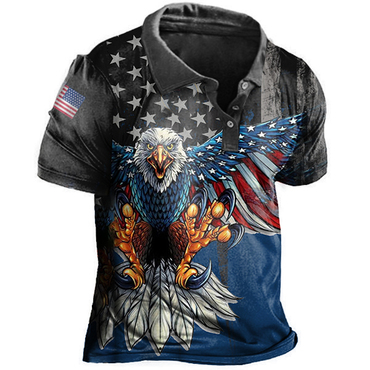 Vintage American Flag Liberty Chic Eagle Print Men's Polo Short Sleeve T-shirt