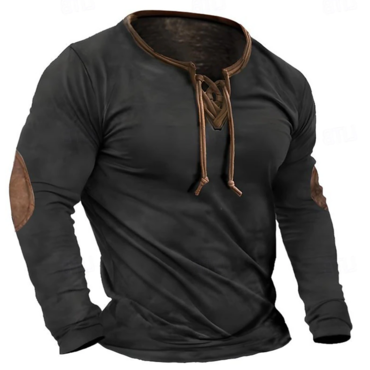 Men's T-shirt Crew Neck Chic Normal Outdoor Causal Long Sleeve Lace Up Vintage Style Clothing