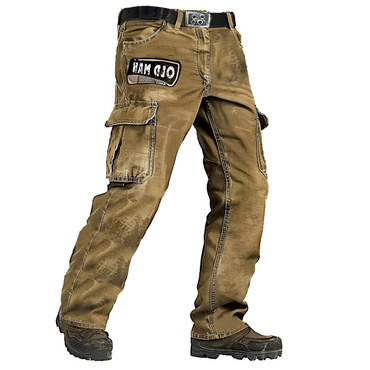 Men's Vintage Old Man Chic Outdoor Military Distressed Multi-pocket Tactical Pants