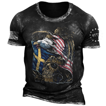 Men's American Flag 1776 Chic Patriotic Skull Eagle Vintage Print T-shirt