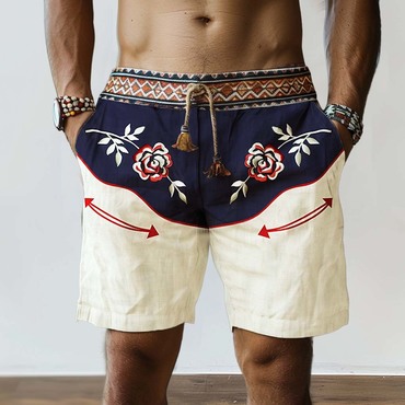 Men's Vintage Western Cowboy Chic Rose Ethnic Aztec Print Surf Shorts Beach Vacation Daily Casual Walkshort