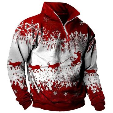 Men's Vintage Christmas Print Chic Quarter Zip Sweatshirt