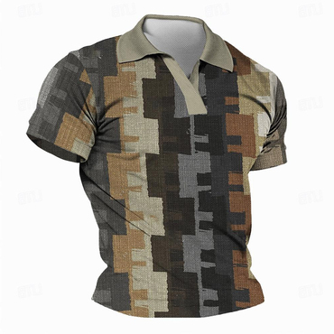 Men's Retro Geometric Printed Chic Casual Lapel Short Sleeve T-shirt