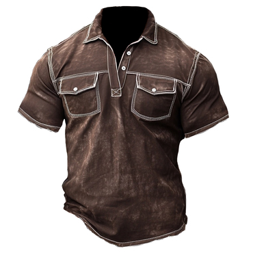 Men's Retro Pocket Casual Chic Short Sleeve Lapel T-shirt