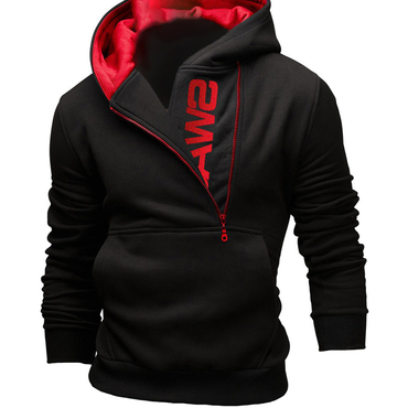 Men's Fashion Casual Letter Print Chic Side Zip Hoodie