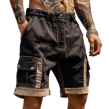 Men's Cargo Shorts Vintage Chic Multi-pocket Color Block Outdoor Shorts