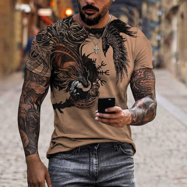 Men's Vintage Animal Totem Chic Short Sleeve Color Block Crew Neck T-shirt