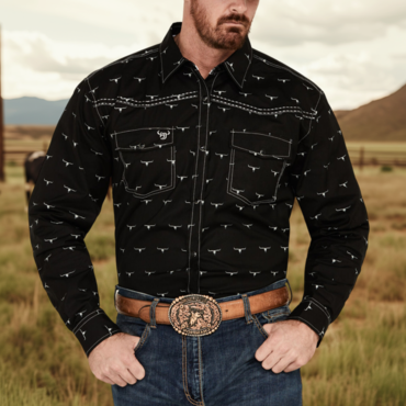 Men's Western Print Cowboy Chic Outdoor Long Sleeve Rodeo Shirts