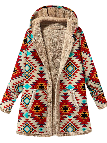 Retro Ethnic Print Plus Chic Velvet Coat