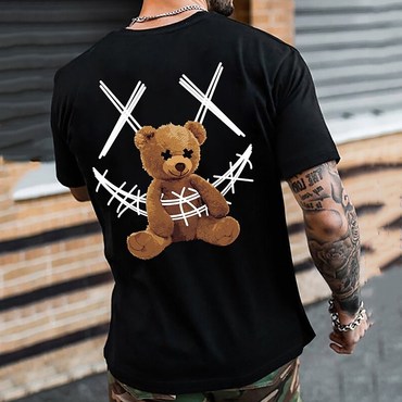 Men's Streetwear Graphic Printed Chic Toy Bear Crew Neck Tee