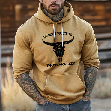 Men's Vintage Yellowstone Western Chic Cowboy Pocket Long Sleeve Casual Hoodie