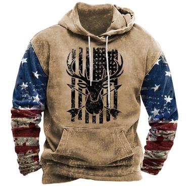 Men's Deer Hunting American Chic Flag Print Hoodie