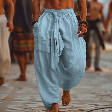 Men's Holiday Tulum Plain Chic Linen Loose Casual Pants