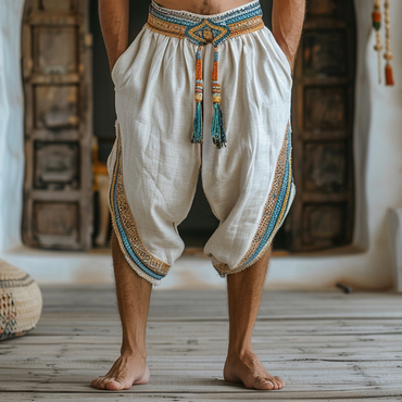 Men's Holiday Bohemian Five-point Chic Linen Harem Pants