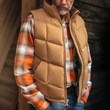 Men's Vintage Quilted Puffer Chic Corduroy Collar Vest