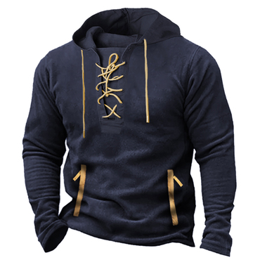 Men Outdoor Fleece Drawstring Chic Hoodie Zip Pocket Tactical Sweatshirt