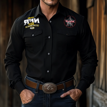 Men's Wnfr 60th Anniversary Chic Long Sleeve Western Pbr Teams Pocket Collar Shirts