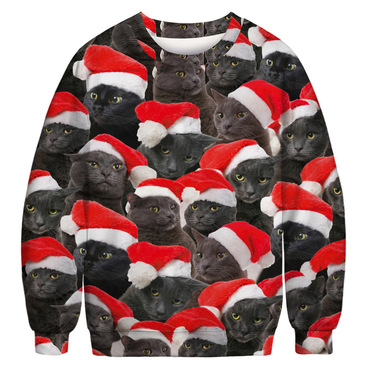 Unisex 3d Animal Chic Cute Cat Print Christmas Sweatshirt