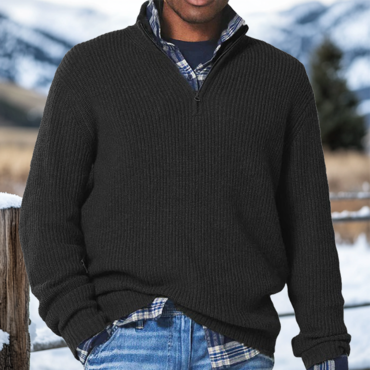 Men's Retro Quarter Zip Collar Chic Western Style Knitted Sweater Pullover