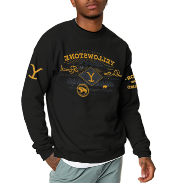 Men's Vintage Yellowstone Print Chic Crew Neck Pullover Sweatshirt