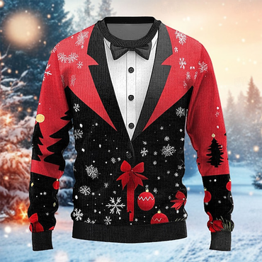 Men's Bowknot Snowflake Pullover Chic Sweater Jumper Crewneck Casual Party Evening Wear New Years Eve Sweater