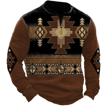 Men's Vintage Quarter Zip Collar Chic Aztec Hunt Print Sweatshirt